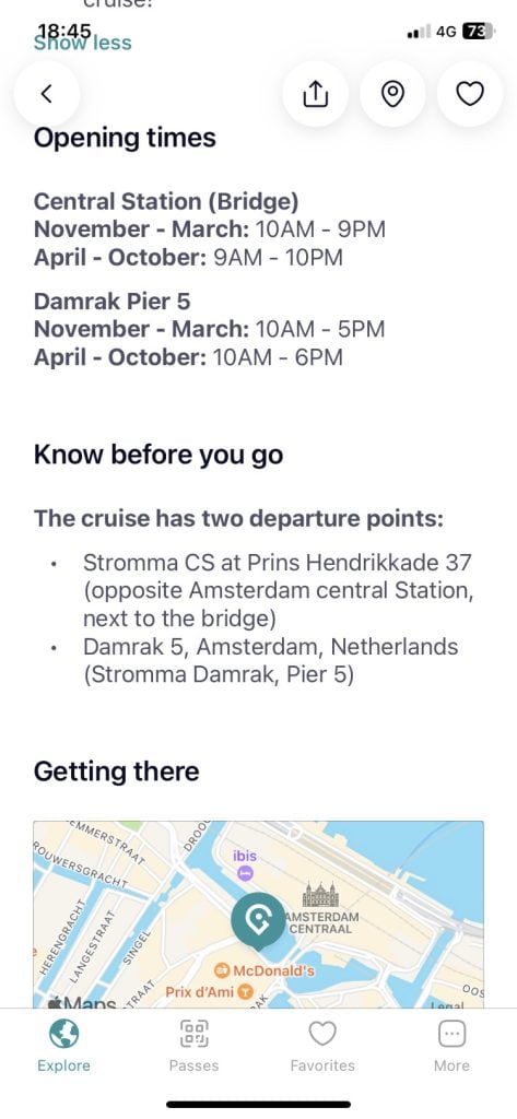 Informações práticas no app Go City Pass.